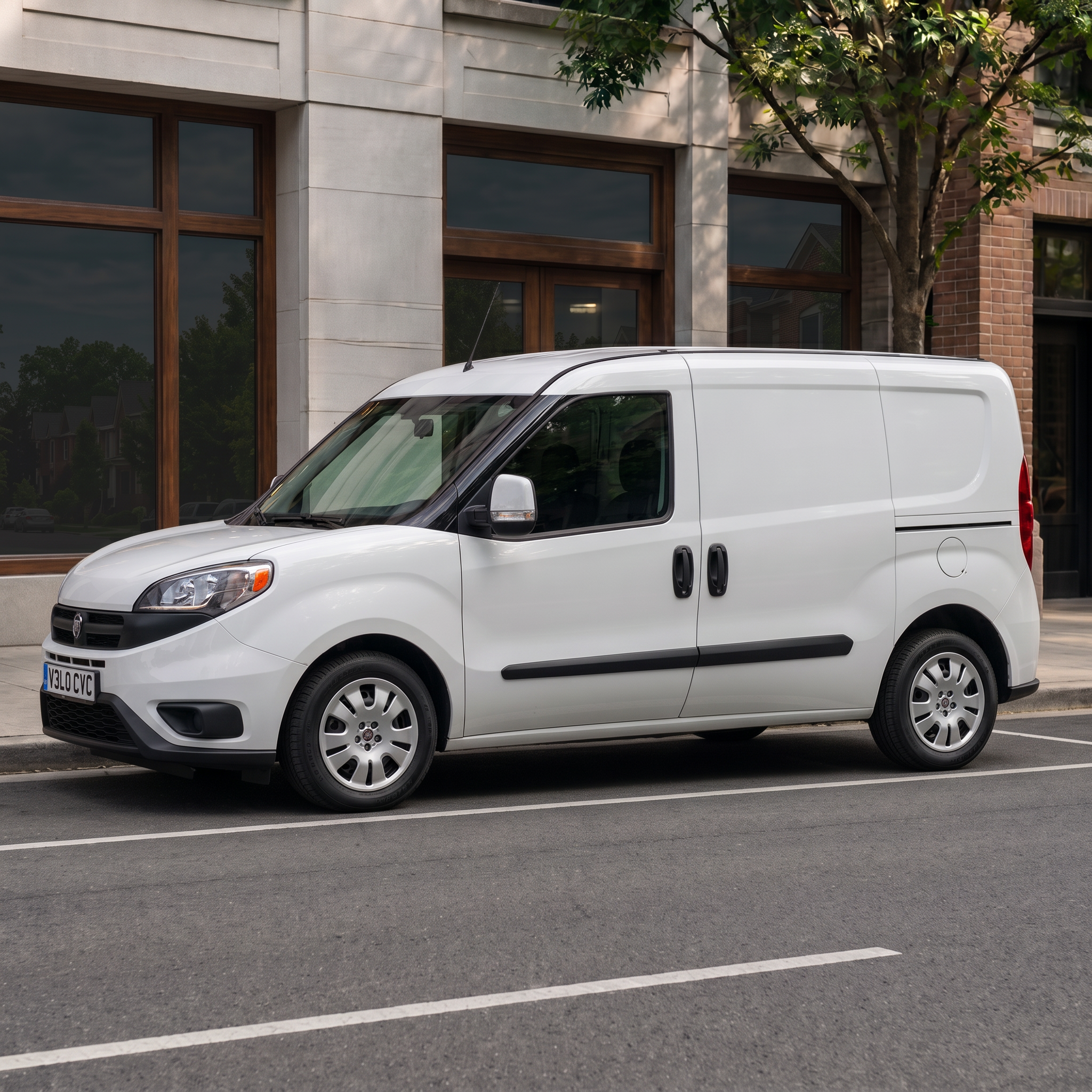 An unbranded white Fiat Doblò Cargo van used for bicycle collect and return